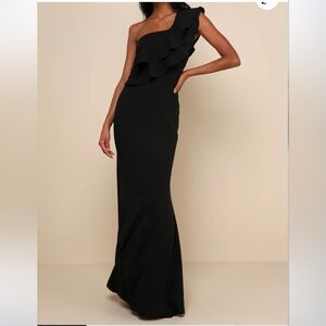 Lulus Black Ruffled One-Shoulder Mermaid Maxi Dress